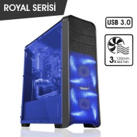BOOST Royal Serisi VK-G1008S 3x12 cm Mavi Led Fanlı ATX KASA - 1